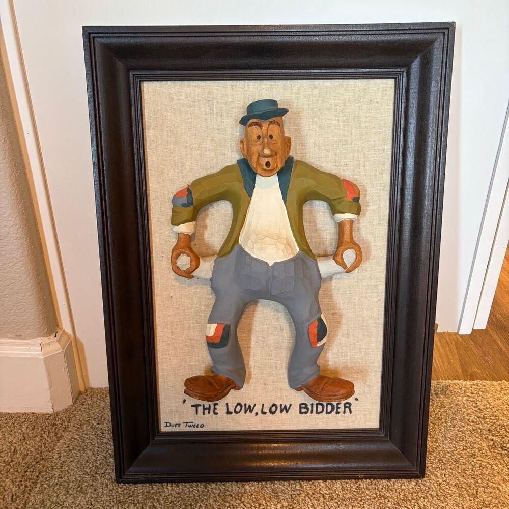 Duft Tweed “The Low Bidder” Framed Wood Carving Disney Animator